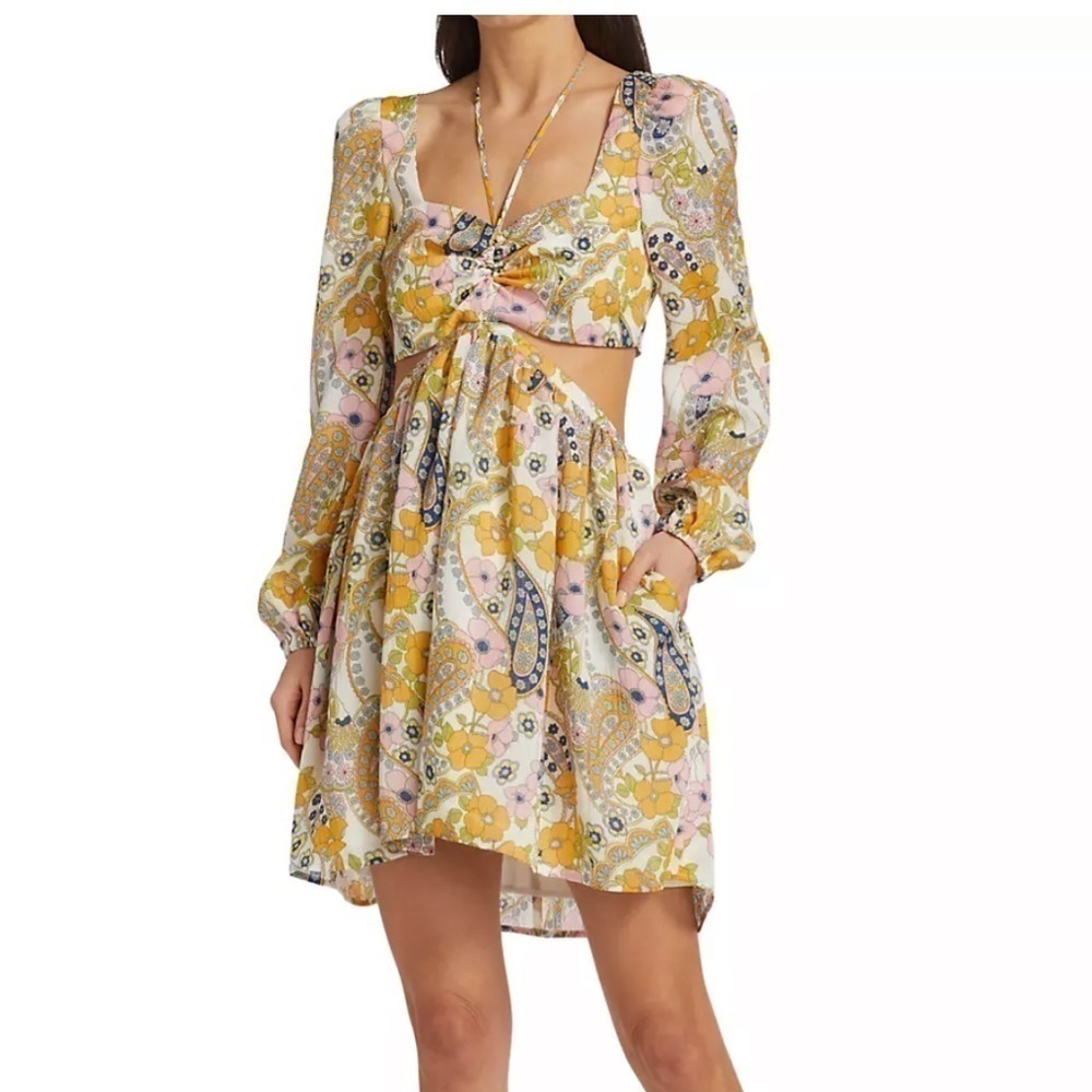 NWT Wayf Hart Cut Out Baby Doll Dress Retro Floral M
